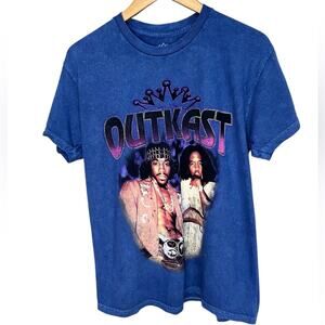 OUTKAST Blue Cotton Crew Neck Short Sleeve Distressed Licensed Band T-Shirt Sz M